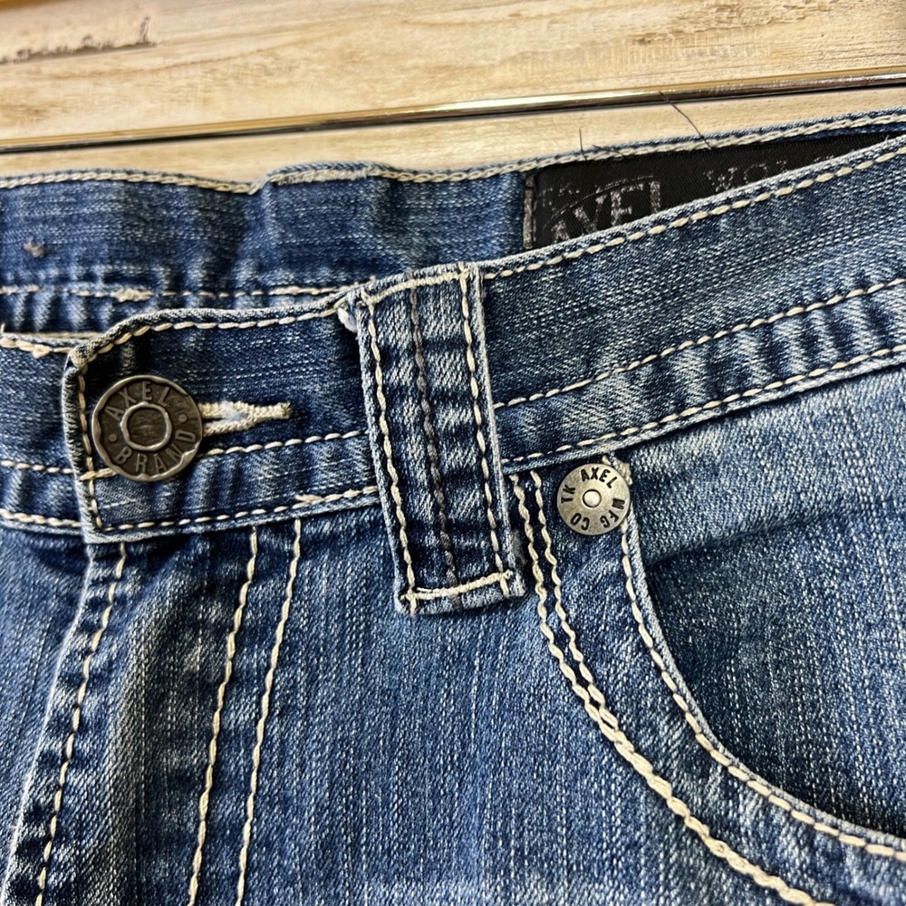 Axel Brand Jeans Mens 38x32 Blue  Denim Straight Leg Medium Wash Contrast Stitch - Picture 5 of 14